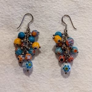 Sterling Silver Glass and Turquoise Bead Earrings